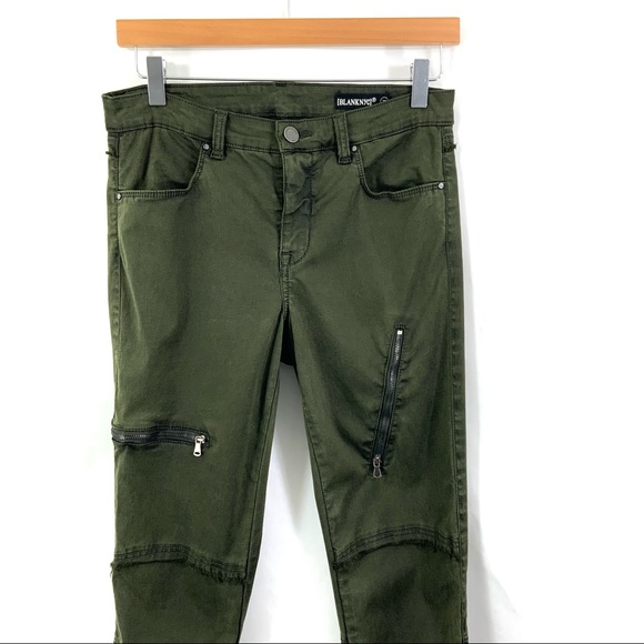 ♻️DONATED♻️ BLANK NYC Jeans Army Green Moto Skinny Jeans Size 28 J25 - Picture 3 of 12